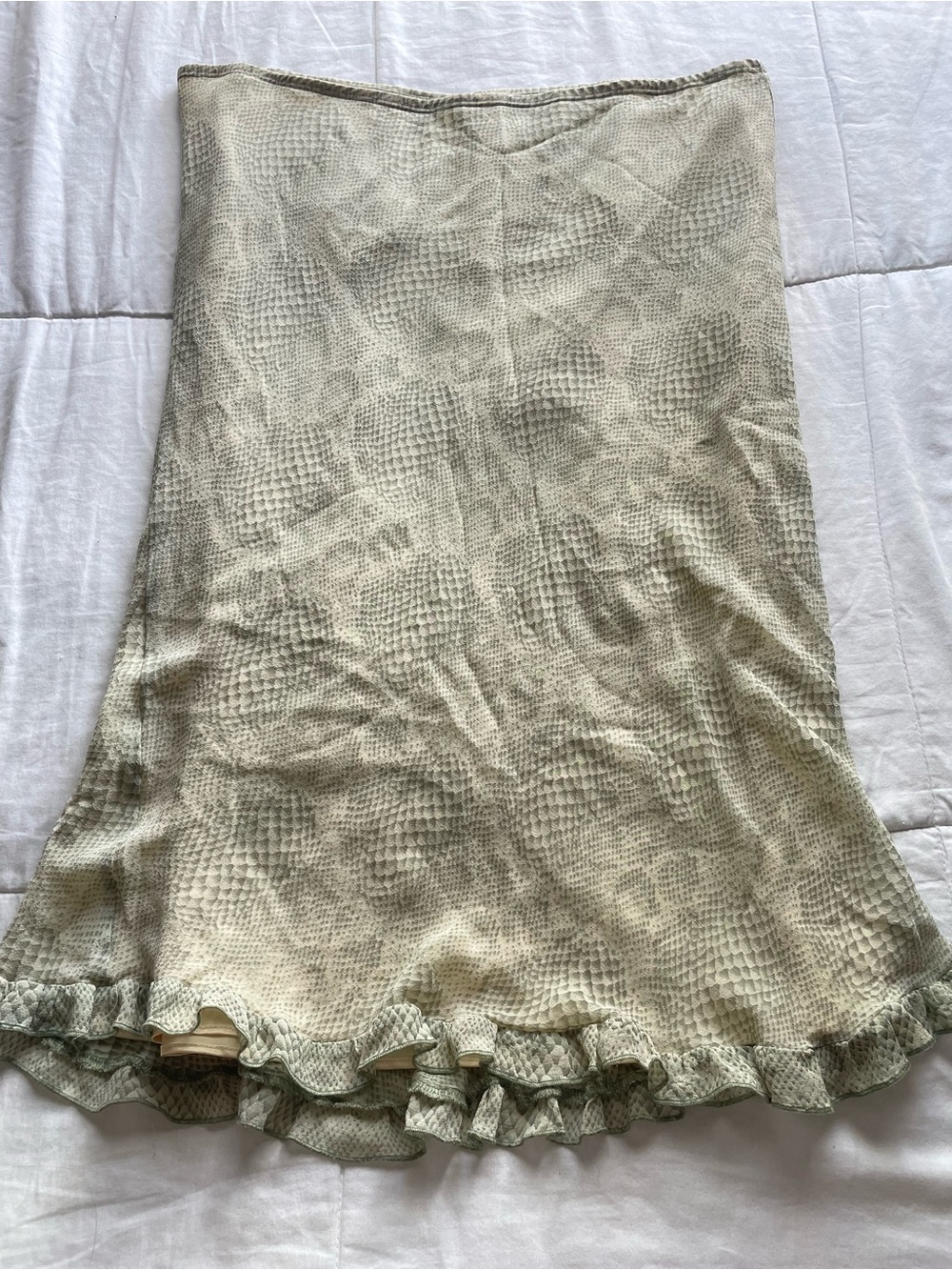 Vintage Green-Beige Midi Skirt with Subtle Animal Print